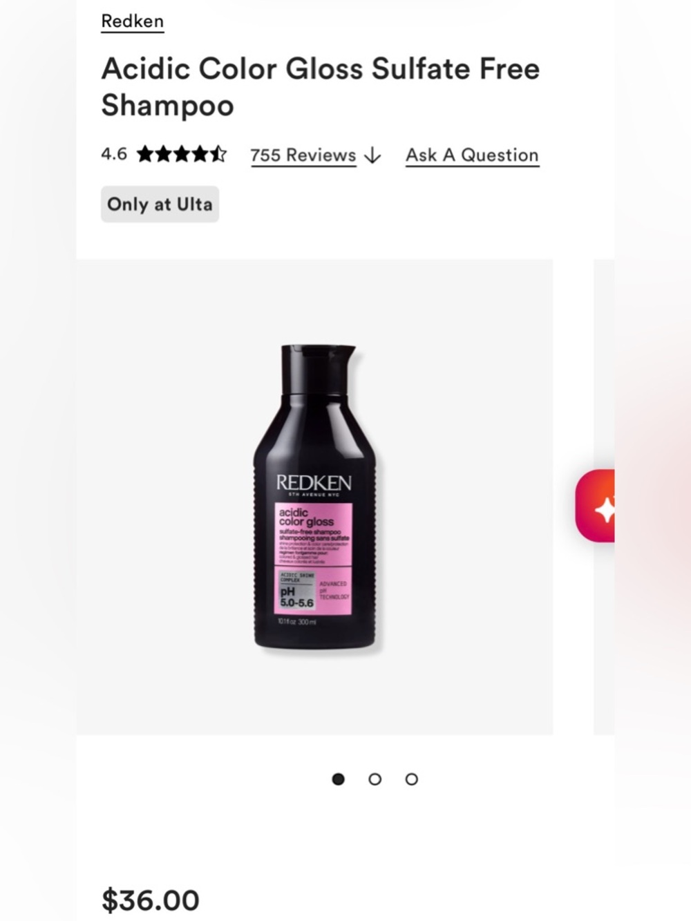 Redken Acidic Color Gloss Sulfate Free Shampoo - Black Bottle with Pink Label